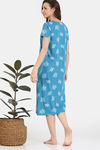 Zivame Floral Fancy Knit Cotton Mid Length Nightdress - Barrier Reef — thumbnail 4